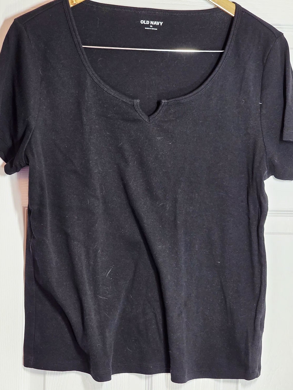 Old Navy Black Short Sleeve Notch-Neck Women's Tee